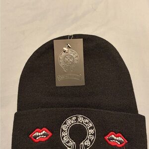 Chrome Hearts Black Knit Beanie with White Logo